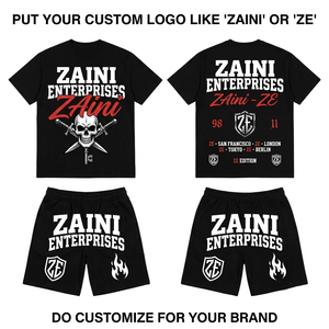 ZAINI 220 GSM Heavyweight Polyester Terry T Shirt Short <b>Set</b> Custom Embossed Logo Breathable Crew Neck Front Streetwear OEM ODM - Product Image 1