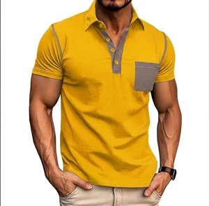 Custom <b>Men's</b> Spandex/Polyester Casual Streetwear Short Sleeve Button Jersey <b>for</b> Shirts Regular Boxy <b>Studs</b> Lapel Stripe Solid - Product Image 1