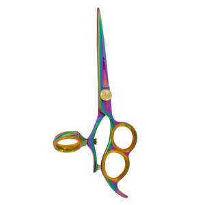 5.5 pouces soins professionnels 3 anneaux arc-en-ciel titane enduit ciseaux ou cisailles professionnel en acier inoxydable coupe de cheveux cisailles - Product Image 6