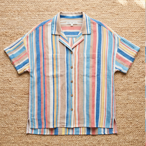 Chemise de plage rayée à manches courtes pour femme, légère et décontractée, avec col rabattu, hauts de bain pour femme - Product Image 6