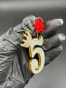 Colgante Personalizado con el Número 5 de la Suerte, Plata de Ley 925, con Inicial en Forma de Corona, Estilo Hip Hop para Hombre - Product Image 3