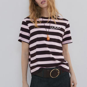 Servicio OEM de Diseño de Camisetas Casuales Elegantes para Mujer, Cuello Redondo, Diseño a Rayas, Corte Cómodo y Relajado para la Colección de Verano - Product Image 1