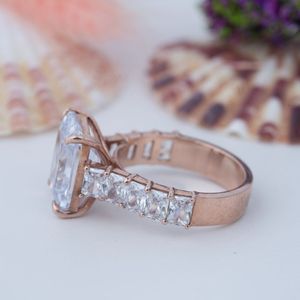 Bezel Set 3 Carat <b>Emerald</b> Cut Moissanite Engagement <b>Ring</b> 925 Sterling <b>Silver</b> 18k Gold Plated for Certified Women's Jewelry - Product Image 2