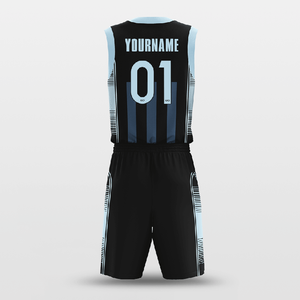 Ensemble de maillots de basket-ball personnalisés sublimés 100% polyester, noir et bleu clair, col en V, sans manches, respirant, anti-transpiration, unisexe - Product Image 3
