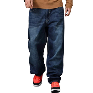 Custom Logo High Waist Washed Vintage Men's Jeans Wash Blank Heavyweight Wide Leg Denim <b>Pants</b> Men's Baggy Jeans for Men - Product Image 2