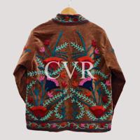 Manteau en velours brodé à la main avec motif floral, col mandarin, manches longues, grande taille, vêtements d'extérieur décontractés pour femmes, hiver