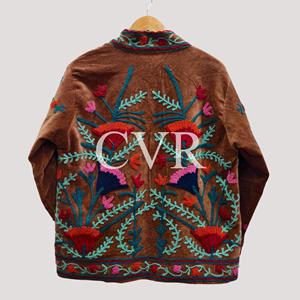 Manteau en velours brodé à la main avec motif floral, col mandarin, manches longues, grande taille, vêtements d'extérieur décontractés pour femmes, hiver - Product Image 2