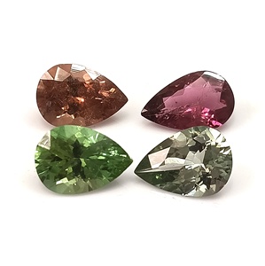6.30 Carat Total Natural Pastel Multi-Color Mozambique Tourmaline Set 4-Piece Loose <b>7</b>×10 mm Pear Cut Calibrated Gemstones - Product Image 2