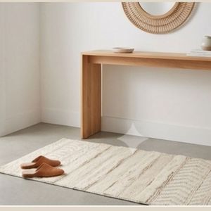 Hand Woven Cotton Area Rug Ivory Textured Stripe Pattern Flat <b>Weave</b> Floor Carpet Living Room Bedroom Hotel Decor - Product Image 4