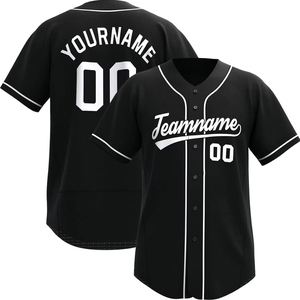 Camiseta de Béisbol Personalizada Negra con Cuello en V, Manga Corta, 100% Poliéster, Transpirable, Antibacteriana, con Nombre del Equipo Impreso en la Parte Delantera, Unisex para Adultos - Product Image 1