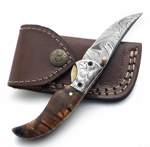 Couteau de chasse artisanal en acier Damas de qualité industrielle, pointe clip, lame droite, manche en bois, lame non réglable, 8 pouces - Product Image 2