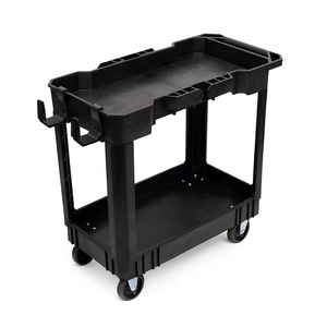 Double Tier Plastic Utility <b>Cart</b> with Wheels Rectangle Shape for Garage <b>Tool</b> Storage PP Material Injection Molded Standing Type - Product Image 2