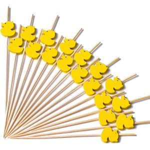 Stuzzicadenti Artigianali in Bambù a Forma di Anatra Gialla Naturale, Confezione da 100 Pezzi - Product Image 1