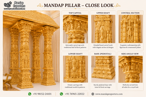 Mandapam Dorado de Lujo para Bodas Tamiles, Elegante Decoración de Templo Manavarai para Bodas del Sur de la India - Product Image 4