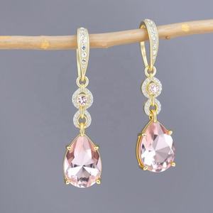 Luxe S925 Sterling Silver Drop Boucles D'oreilles Classique Vintage Rose Cubique Zircone Jaune Placage Vintage Jaune Plaqué Mode - Product Image 4