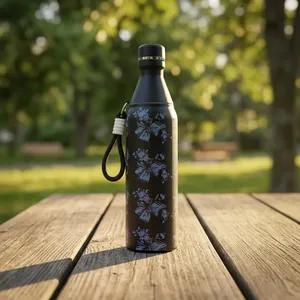 Bouteille d'eau en acier inoxydable noire, impression personnalisée, bouteille réutilisable, logo personnalisé imprimé, gourde pour le bureau - Product Image 2