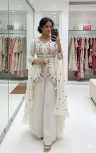 ชุดเสื้อผ้างานปักลำดับลำดับทำจากผ้าไหม rangoli พร้อมกางเกงและ dupatta เย็บเต็มชุดพร้อมที่จะสวมใส่ - Product Image 3