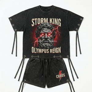 Ensemble de t-shirts pour hommes Storm King Olympus Reign, col rond, coton tricoté, streetwear, été, imprimé noir - Product Image 1