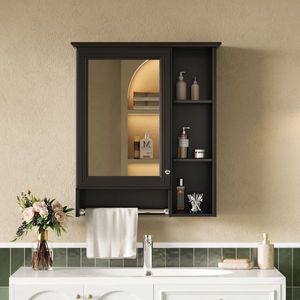 Armadietto a Specchio da Bagno 3-in-1 da 24 Pollici Montato a Parete con Ripiano Regolabile e Barra Verticale, Specchio ad Alta Definizione - Product Image 1