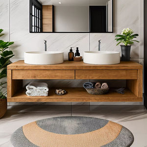 Mueble de Baño de Lujo con Lavabo Doble de Madera Sólida y Estante de Almacenamiento Integrado, Ideal para Apartamentos o Villas Modernas - Product Image 1