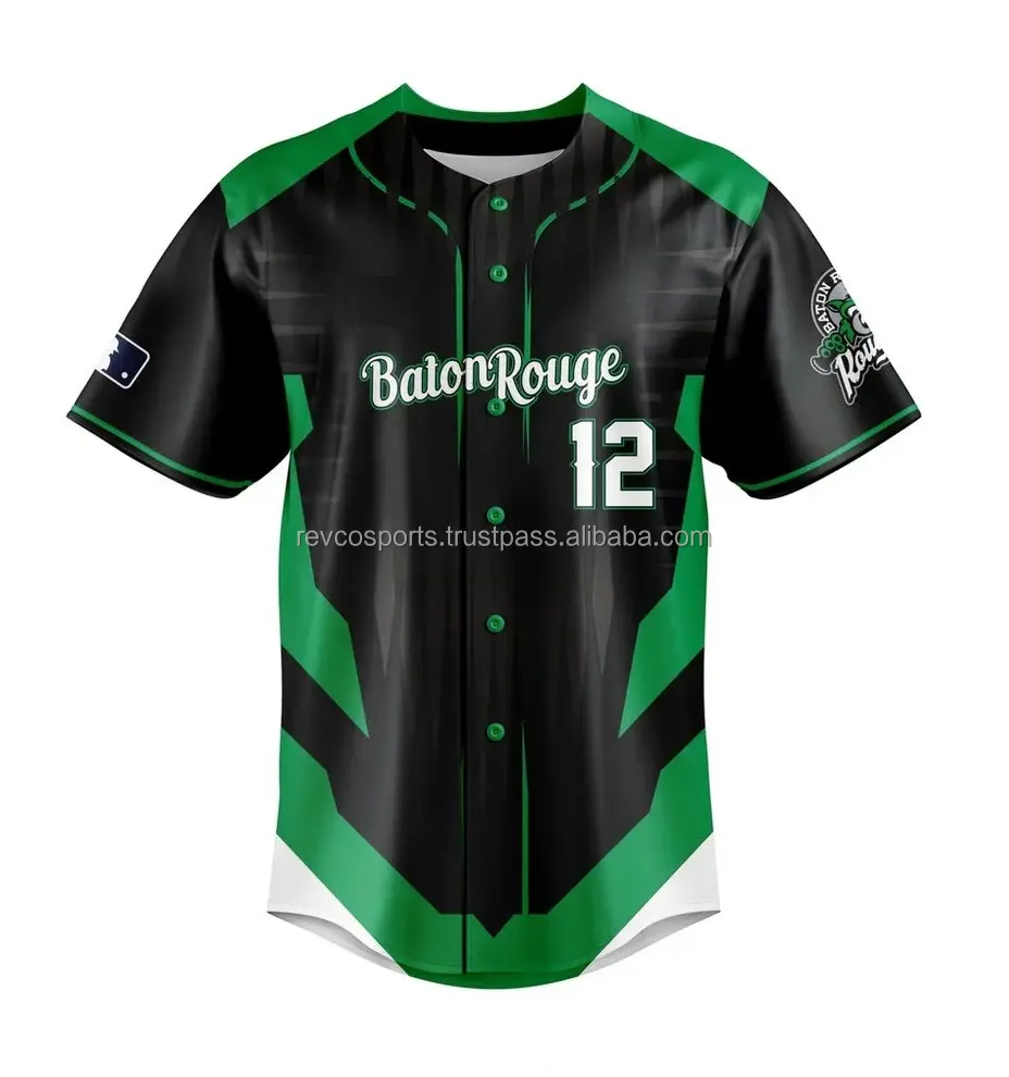 100% Polyester Sublimation imprimé maillots de Baseball pour hommes noir et vert couleur Softball maillots collège Baseball T-Shirts