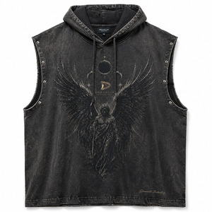 Camiseta sin mangas con capucha para hombre, estilo oversize, lavado ácido, Y2K Grunge High Street, 100% algodón, estampada - Product Image 3