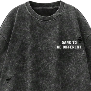 Camiseta Oversize de Algodón Desgastado para Hombre, Estilo Urbano, Manga Corta, Cuello Redondo, Estampado de Letras, Negro Lavado, Largo - Product Image 3