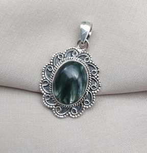 Seraphinite Pendant 925 Sterling Silver Natural Green Gemstone Jewelry Elegant Gift For Women Unique Handmade Design - Product Image 2