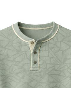 <b>Mens</b> Sage Green Geometric Printed <b>Henley</b> Pullover Sweatshirt Long Sleeve French Terry Regular Fit Casual <b>Top</b> For <b>Men</b> Winter Wear - Product Image 5