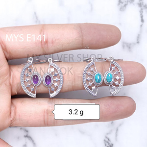 Boucles d'oreilles en argent sterling 925 avec améthyste naturelle cabochon, MYS-E141, fabrication sur mesure OEM ODM, marque privée, bijoux indiens pour femmes - Product Image 1
