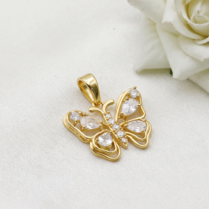 Wholesale 925 Solid Sterling Silver Gold Plated Pear White CZ <b>Butterfly</b> Pendant Fine Jewelry Memoria Jewels - Product Image 4