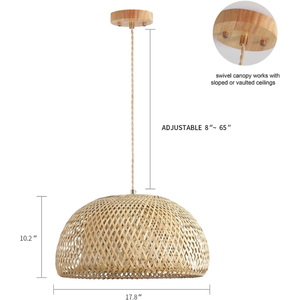 Lámpara Colgante de Bambú Tejido de 17.8 Pulgadas, Lámpara de Techo Colgante Hecha a Mano, Iluminación Rústica Ajustable para Cocina - Product Image 5