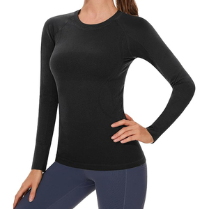 Women's <b>Black</b> <b>Long</b> Sleeve Crew Neck Yoga <b>Top</b> Breathable Solid Color Activewear Shirt Regular Fit Full Sleeve Made In Pakistan - Product Image 2