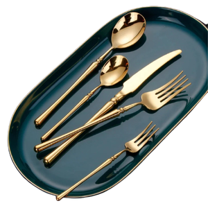 Juego de Cubiertos de Lujo en Oro, Juego de Cubiertos de Acero Inoxidable con Mango de Hoja, Juego de Vajilla Ecológico, Juego de Cuchara y Tenedor para Bodas y Hoteles - Product Image 3