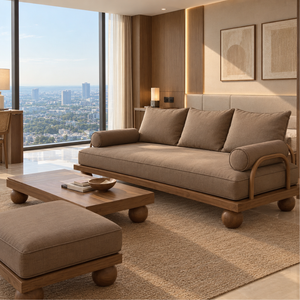 Juego de Sofás de Madera de Teca Sólida para Sala de Estar con Mesa de Centro y Otomana, Muebles Modernos para Hotel, Apartamento, Villa y Hostelería - Product Image 2