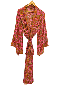 Robe en soie longue jusqu'aux chevilles, robe multicolores, robe de nuit, robe indienne vintage en soie recyclée, kimono en sari - Product Image 3
