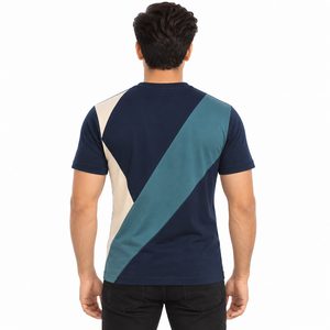 T-shirt à manches courtes pour homme, col rond, color-block, imprimé géométrique, coupe classique, vêtements décontractés streetwear - Product Image 3