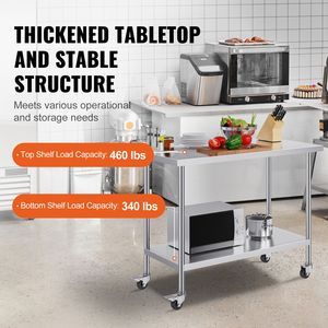 Banco da Lavoro in Acciaio Inox Resistente 24 X 48 X 38 Pollici con 4 Ruote e 3 Livelli di Altezza Regolabili per Preparazione Alimenti - Product Image 3