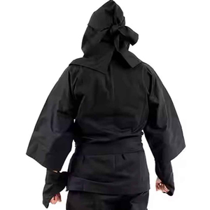 Ensembles d'uniformes de karaté noirs traditionnels, tenue complète d'arts martiaux avec cagoule, masque, protège-avant-bras, protège-mains, pantalon à attaches, ceinture - Product Image 4