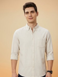 Men's Striped Linen Casual Shirt Button <b>Down</b> Collar Three Quarter Sleeve Regular Fit Spring Breathable Woven shirt - Product Image 1