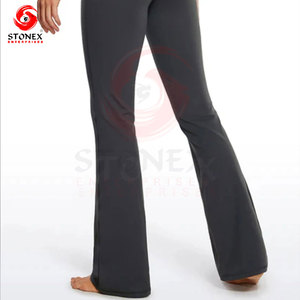 STONEX Women High Waist Boot Cut Yoga <b>Leggings</b> Solid Color Side Stripe Sporty Breathable Knitted Full Length <b>Summer</b> Skinny Fit - Product Image 2