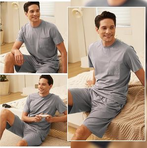 Men's Pajama Set Sleepwear <b>Pjs</b> Lightweight Short Sleeve Shirts Soft Breathable Fresh Sleep Sets with Pockets S-3XL - Product Image 5