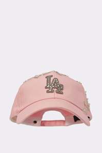 Gorra de béisbol rosa con logo LA de diamantes de imitación, bordado de lentejuelas, ajustable, de 6 paneles, para mujer, a la moda, informal, primavera, verano - Product Image 3