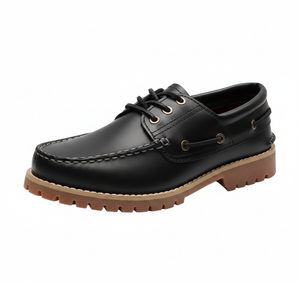 Maden Mocassins bateau pour hommes, style rétro britannique, à plateforme, à 3 œillets, coupe basse, style workwear classique, été hiver, en cuir de vachette, confort souple - Product Image 4