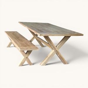 High Quality Sustainable Teak Wood Outdoor Restaurant <b>Dining</b> <b>Table</b> Set Waterproof Garden Furniture with X-Base Bench for Project - Product Image 4