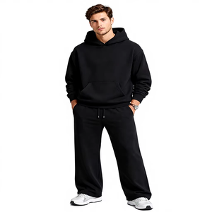 Conjunto Deportivo Personalizado para Hombre, Sudadera con Capucha Negra y Pantalones de Chándal de Algodón y Felpa, Ropa Deportiva Informal para Gimnasio y Entrenamiento - Product Image 1