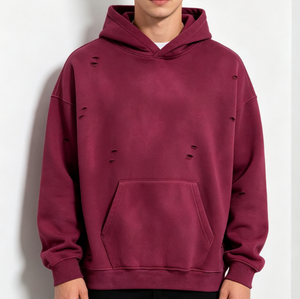 เสื้อฮู้ดดี้ผ้าฝ้ายฟลีซหนานุ่มทรงโอเวอร์ไซส์ สไตล์ดิสเทรส สำหรับแบรนด์สตรีทแวร์ - Product Image 5