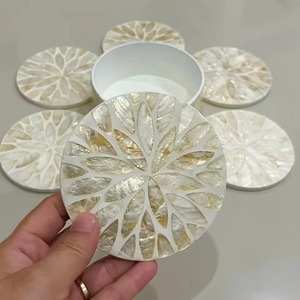 REHMAN CRAFT Modern Handmade Iridescent Petal MDF <b>Drink</b> <b>Coasters</b> with Storage Caddy 9cm Diameter 3mm Thickness - Product Image 1