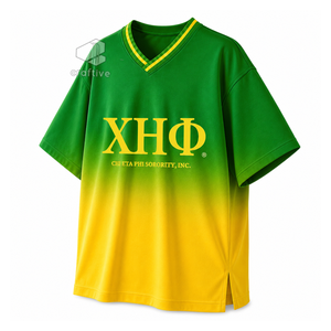 Camiseta Oversize para Mujer Chi Eta Phi, Verde Amarillo, Casual, Holgada, Cuello en V, con Gráfico de Hermandad, Ropa Universitaria Griega - Product Image 2