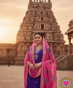 Ensemble haut-bas en coton slub fantaisie brodé avec dupatta, tenue de fête multicolore, vêtement ethnique en stock - Product Image 2